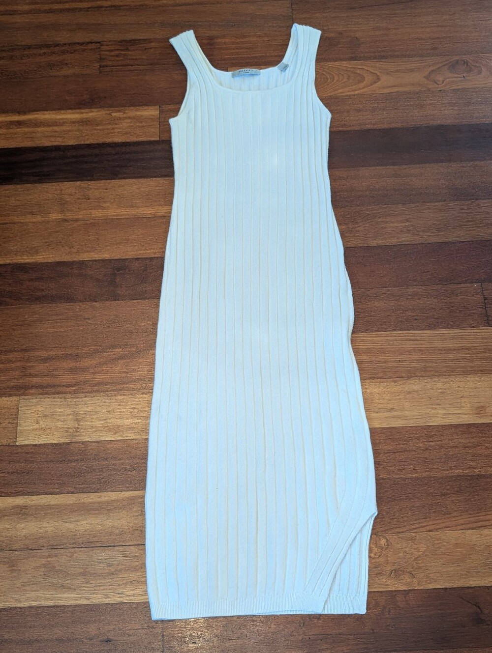 AllSaints Cream Ribbed Midi Tank Dress